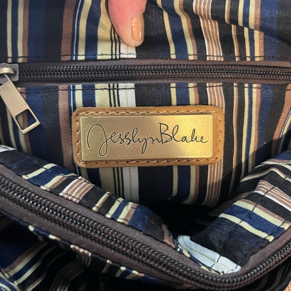 Jesslyn Blake Striped Interior Tote with Tan Leather Trim - Picture 5 of 5